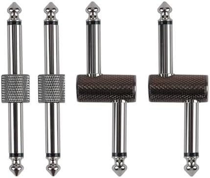 Rayzm Guitar Pedal Patch Connector, 6.35mm (1/4") Effect Pedal to Pedal Coupler, Male to Male Plug Adaptor for Guitar Pedalboard Instead of Patch Cable, Pack of 4 (2 Straight & 2 Z Type)