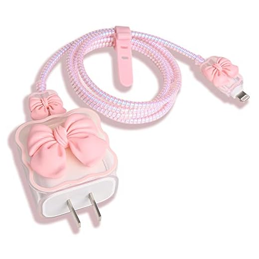 QLD COVER Compatible with iPhone 18W/20W USB-C Charger Cover Cute 3D Bow Tie Design Clear Soft Charger Protector Kawaii Cable Saver for iPhone 11 12 13 14 Pro Max Fast Power Adapter, Pink 2 (5in1)