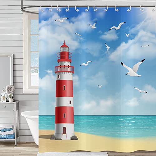 Rideau de douche phare 180x220 cm en polyester imperméable lavable avec crochets