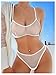 SOLY HUX Women's Mesh Solid Sheer See Through Lingerie Set Sexy Lace Bra and Panty 2 Piece Solid White Small