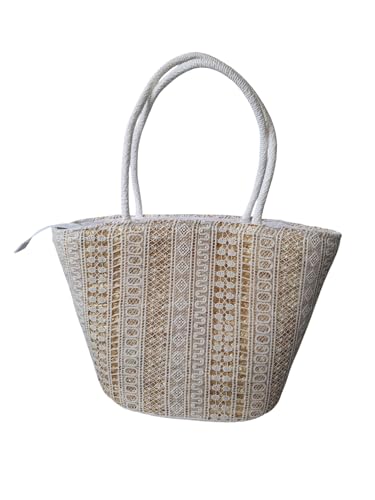 Bolso cesta tipo capazo beige-blanco elegante y moderno