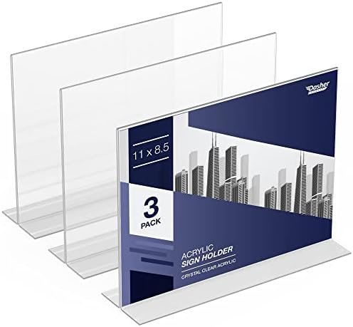 Acrylic Sign Holder 8.5x11 Inch 3 Pack | Clear Plastic Display Stand Menu Picture Frame