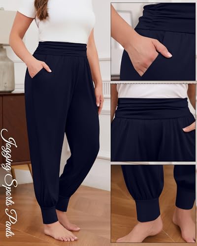 2 Pack Womens Plus Size Yoga Joggers, Loose Workout Sweatpants Comfy Lounge Pants with Pockets Casual Pajama Pants2