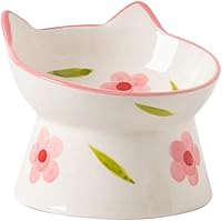 Vista 1 de Ceramic Raised Cat Bowls, Anti Vomiting and Protect Pets' Spines for Indoor Cats Whisker Friendly Pet Feeder for Cats Puppies (Pink)