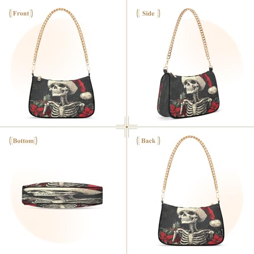 Shoulder Bags for Women Christmas Skeleton Tote HandBag Shoulder Bags purse with Chain Zipper Closure 6