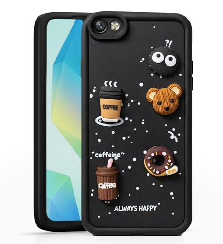 Image of Bintage Case Cute Fun Taddy| 3D Ball Bear| Donut| Coffee Rubber Case Camera Protection Back Cover Compatible for Vivo V5 / Vivo V5s - Black