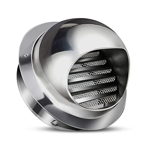 Extractor exterior de ventilación de acero inoxidable, orificio de ventilación circular en el techo interior, con malla de protección, para baño de cocina de oficina (80 mm / 3,2 pulgadas)