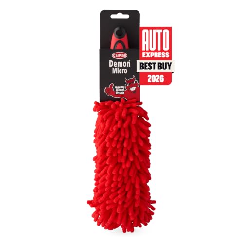 CarPlan Demon Microfibre Noodle Wheel Brush 2-in-1 Flexible Car Wheel Cleaner for Lacquered Chrome Painted & Polished Wheels Gently Removes Dirt Grime & Road Contaminants