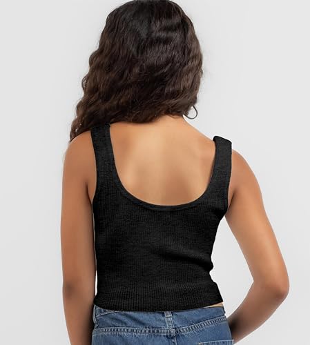 Image of KYDA KIDS Girl's Casual Sleeveless Solid Cotton Rib Knitted Square Neck Crop Tank Top for Girls