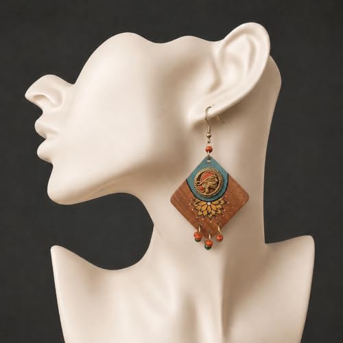 Image of Handcrafted Tribal Wooden Earrings Collection for Women - Butterfly, Princess & Modern Geometric Statement Designs