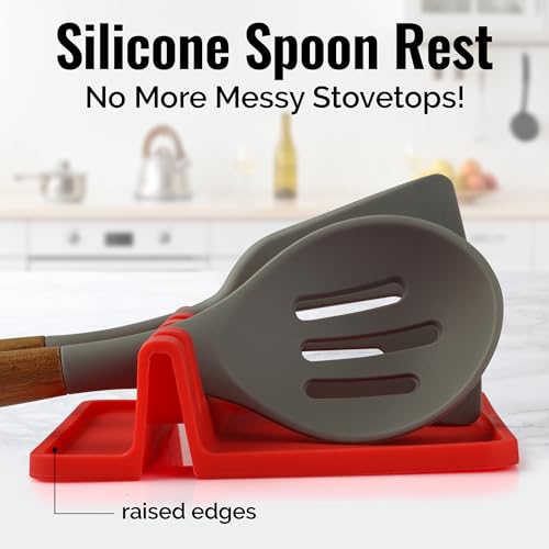 Image of Zulay Kitchen Silicone Utensil Rest with Drip Pad for Multiple Utensils - BPA-Free, Heat-Resistant Spoon Rest & Spoon Holder for Stove Top - Kitchen Utensil Holder for Ladles & Tongs - Red