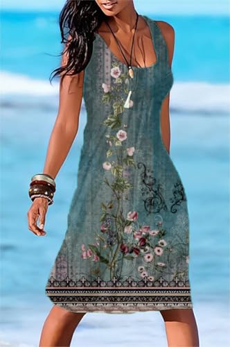 Image of Camisunny Women Casual Loose Tank Dresses Sleeveless Beach Vacation Dress Swing Pleated U Neck Fashion Soft