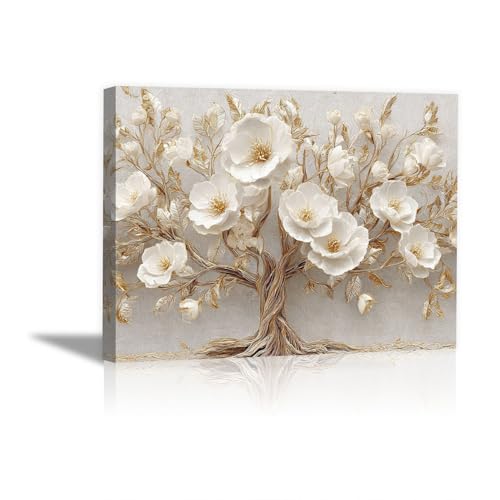 Tableau moderne magnolia branches dorées design abstrait chic 70x100cm