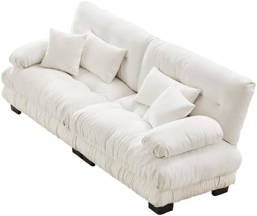 94.4" Loveseat Sofa, Modern Chenille Comfy Cloud Sectional Couch with 2 Lumbar Pillows and 2 Throw Pillows, 2-Seater Love Seat Couches with Stable Frame for Small Space Living Room, White