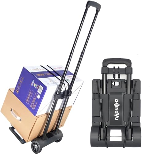 Folding Hand Truck Trolley Dolly, Folding Cart Small Trolley Dolly with Wheels, Lightweight Utility Dolly Expandable Baseplate Small Backpack Portable Luggage Cart for Airport Travel by ZHJINGYU - Used condition - US$21.69