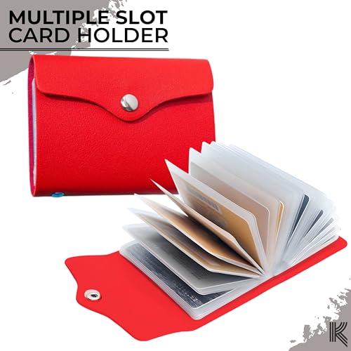 Image of Kraptick Card Holder Wallet for Men & Women - Credit Card Holder Organizer Multi Slot Card Case Wallet Compact Visiting Card Holder Slim Pocket Card Organizer for Daily Use & Travel (Dark Red)
