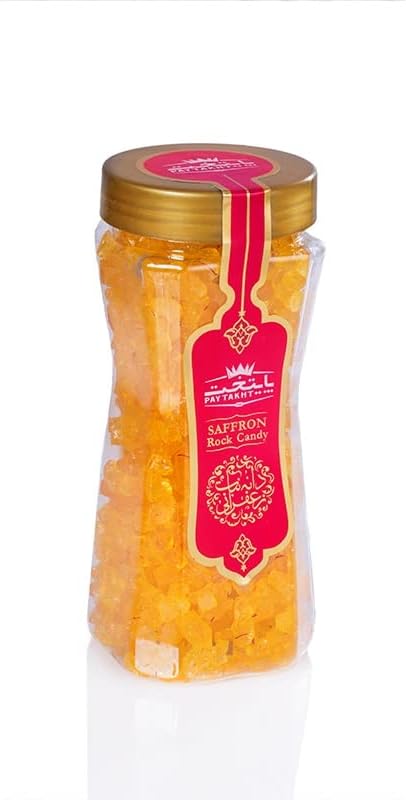 Paytakht Saffron Rock Candy Bottle - Organic Rocks Candy Red 450g Bottle - Natural Rock Candy for Tea, Coffee, Beverages, And Sweets - Edible Rock Candy Bulk - Rock Sugar Candy