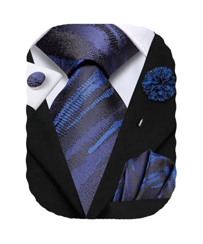 Image of Hi-Tie Men's Silk Ties Formal Woven Classic Necktie Pocket Square Cufflinks Lapel Pin Set Wedding Business