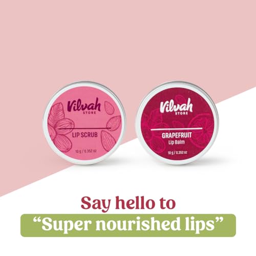Image of Vilvah Lip Nourishing Combo | Lip Scrub & Grapefruit Lip Balm | Gentle Exfoliation for Pigmented & Chapped Lips | Deep Hydration with Natural Tint | Smooth, Soft & Healthy-Looking Lips | 10g + 10g