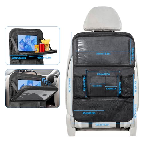 1 Stück Rückenlehnenschutz Auto Kinder mit 10 Zoll Tablet-Tasche, 600D Oxford Stoff Wasserdicht Autositz Rücksitz Organizer Autositzschoner Rückenlehne mit Klapptisch, Tablet Tasche und Viele Taschen