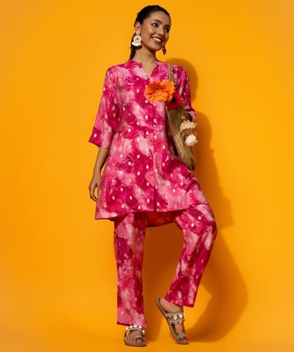 Image of Libas Womens Printed Silk Blend Co ord Set for Women | daily wear | casual wear | office wear