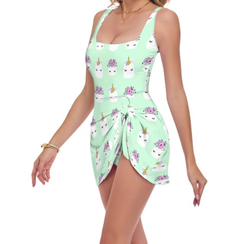 Jupe détachable maillot de bain piscine menthe à mini motif équin dense pour femme