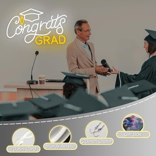 Image of Larger Congrats Grad Neon Signs for Wall Decor Large Neon Lights for Bedroom Adjustable Graduation Led Signs Class of 2025 Party Graduation Gift for Room Dorm Backdrop Decor,20.47 * 13 Inch