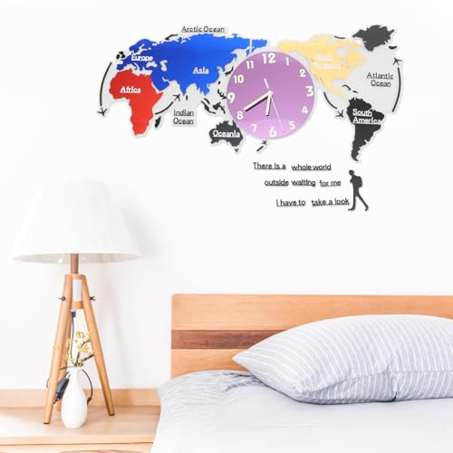 Horloge murale carte du monde silencieuse pour décorer un bureau moderne