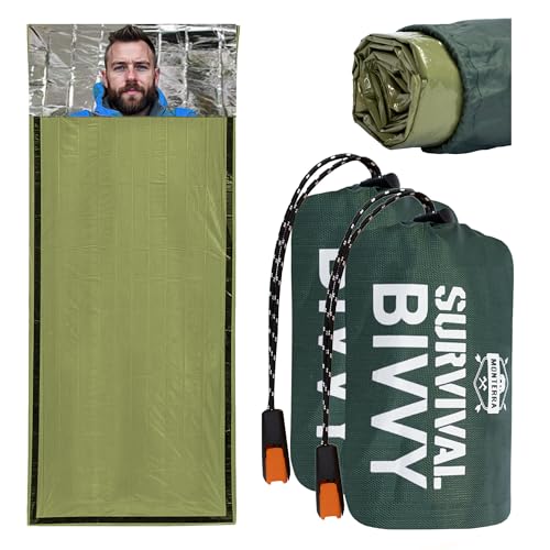 Monterra Emergency Survival Bivvy, Sleeping Bag, 2 Pack, Hiking Essentials, Bivy Sack, Outdoor Gear and Equipment, Camping Accessories. (Green)