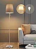 LED Stehlampe Wohnzimmer Modern, 150cm Led Stehleuchte, Led Standleuchte mit Zugschalter, Leselampe Stehlampe Schlafzimmer, Esszimmer, Büro, Hotel, Floor Lamp E27 Fassung, 2 Schirme grau & weiß