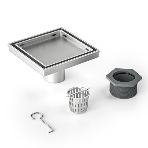 Bernkot Square Shower Drain 6", Brushed Floor Drain with Tiled Insert Grate & Hair Strainer, 304 Stainless Steel Bathroom 2-in-1 Tiled in Drain, CUPC Certified (Brushed, 6'') by Bernkot - Image 8