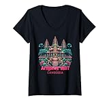 Damen Angkor Wat Hindu-Buddhistischer Tempel Siem Reap Kambodscha T-Shirt mit V-Ausschnitt