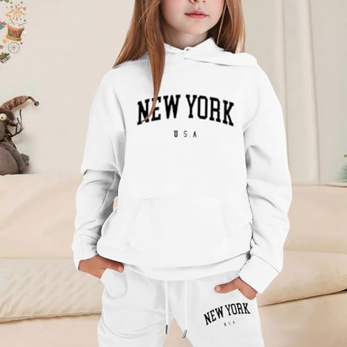 Sweat à capuche pour filles en coton de 1 à 9 ans, ensemble décontracté blanc confortable - 3
