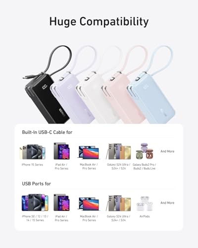 Image of Anker Nano 3-in-1 Portable iPhone Charger, 10,000mAh Power Bank with Built-in USB-C Cable and Foldable Wall Plug, 30W Max Battery Pack, Travel Essentials for iPhone 17 /16 /15 Series (Blue)