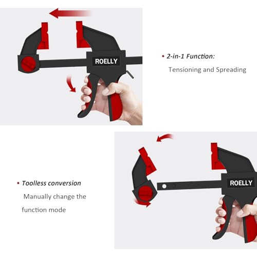 ROELLY 2-Teiliger Einhandzwinge, Zwingen-Klemmen & Spanner, Zargenspanner, Spannweite 200 mm, Dehnungsbereich 400 mm, 71 kg Zwingenkraft, Verwendung bei Holzhäusern