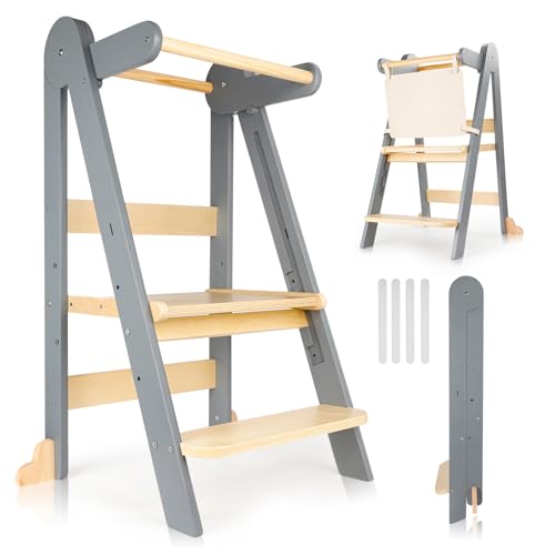 Foldable Toddler Learning Tower - Adjustable Kitchen Step Stool
