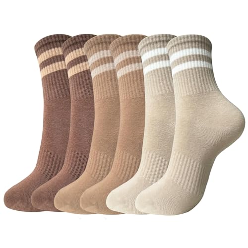 Elapse Space Crew Socks for Women Striped Athletic Socks Womens Cotton Moisture Wicking for Gym Workout Size 5-9