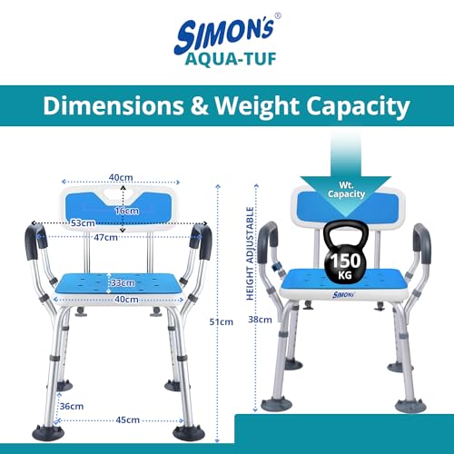 Image of Simon's Aqua-TUF Heavy-Duty Bath Chair for Elderly, Senior Citizens to sit and take Bath, Shower Bench with Jumbo Suction Grips Base | Height Adjustable & Tool-Free Assembly - Blue - Pack of 1