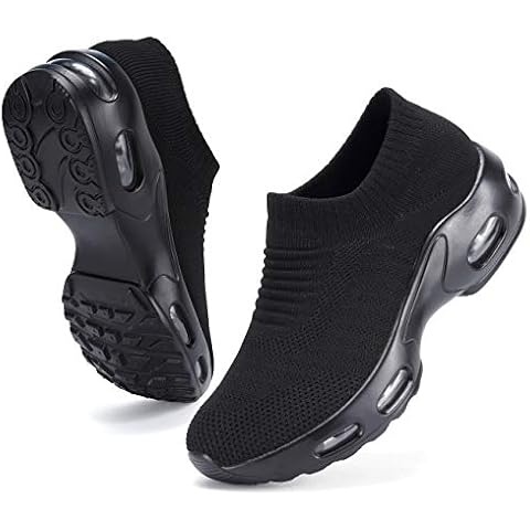 DimaiGlobal Women's Walking Shoes Sock Sneakers Slip On Comfort Mesh Fashion Cushion Lady Girls Modern Jazz Dance Easy Shoes Wedge Platform Loafers Black Cover