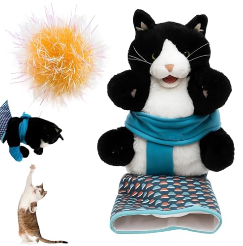 TioRacY Katzenspielzeug Handpuppe Katze, Interaktives Spielzeug Für Kitten,Katzen Wrestling Handschuh Mit Kuscheltier, Robuster & Sicherer Spielspaß Mit Plüsch Polsterung