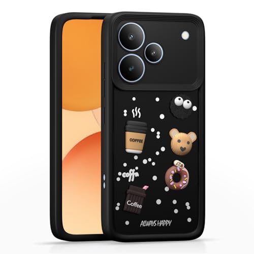 Image of Pikkme Back Cover for Realme P4 Pro 5G | 3D Bear Silicone Cute & Fun Coffee Cartoon | Full Body Protection Bumper Case (Black)