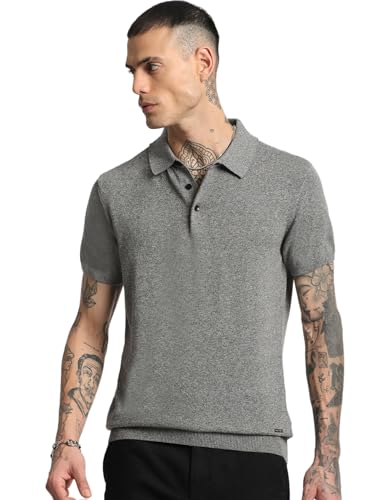 Image of Men Blue Solid Regular Fit Polo Collar T-Shirt