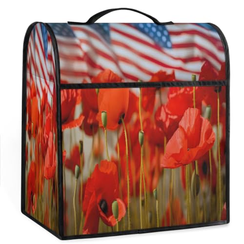Coffee Maker Cover America Poppy Floral Kitchen Appliance Covers Small Appliance Covers Blender Cover Juicer Cover Dust Covers for Kitchen Appliances with Top Handle and Pockets,Washable,C798
