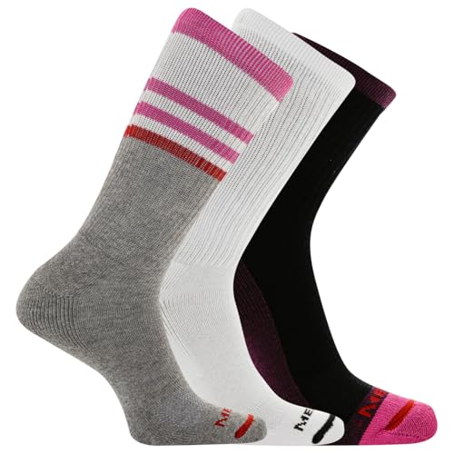 Image of Merrell Unisex Adult Men's and Women's Cushioned Cotton Crew Socks - 3 & 6 Pairs - Breathable Mesh Comfort Zones
