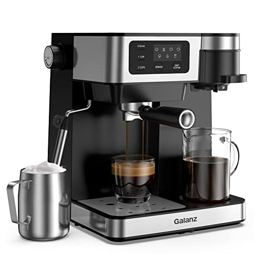 Galanz 2-in-1 Pump Espresso Machine & Single Serve Coffee Maker with Milk Frother, Latte, & Cappuccino Machine, 1.2L Removable Water Tank, LED Display Touch Control, Black with Stainless Steel Trim
