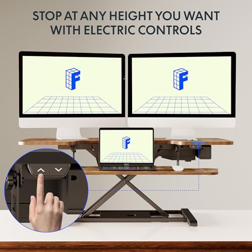 Image of FLEXISPOT 40 inch Electric Motor Desk Converter, Sit to Stand Monitor and Laptop Workstation, Height Adjustable Riser with Wide Keyboard Tray, Rustic Color