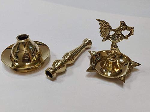 phareLamp Presents Brass Peacock Mahabharat Diya Oil Lamp (Golden, 10.5 X 3.5 Inch) #A077