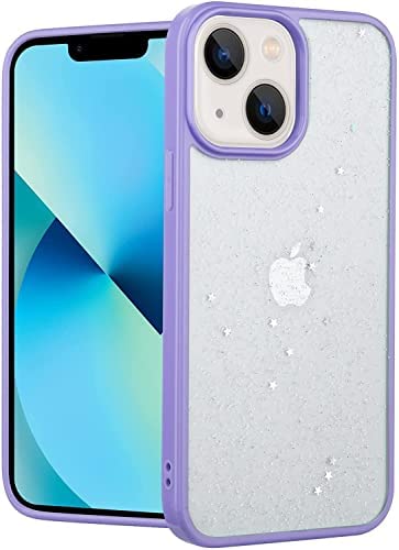 Image of MIDOS Silicone Back Cover Compatible With iPhone 14 Clear Transparent Star Bling Cute Sparkly Glitter Case For iPhone 14 (Purple)