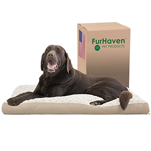 Furhaven Pillow Dog Bed For Large/Medium Dogs W/ Removable Washable Cover - Ultra Plush Faux Fur & Suede Mattress - Cream, Large #TOP9