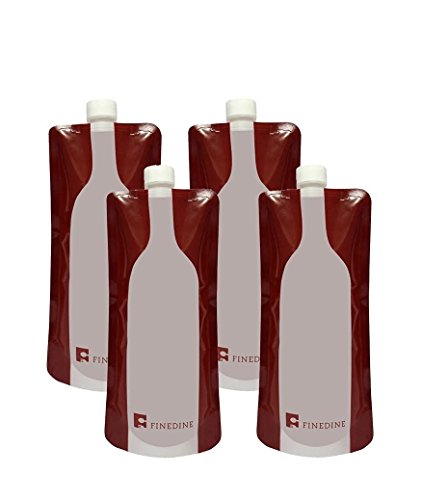 FineDine Portable Plastic Wine Bag Flexible Reusable and BPA-Free Wine Flask, Screw Tight Caps and Precise Pour Spout, Great for Wine, Liquor, and Other Beverages, 750 ml / 26 oz Capacity (4)